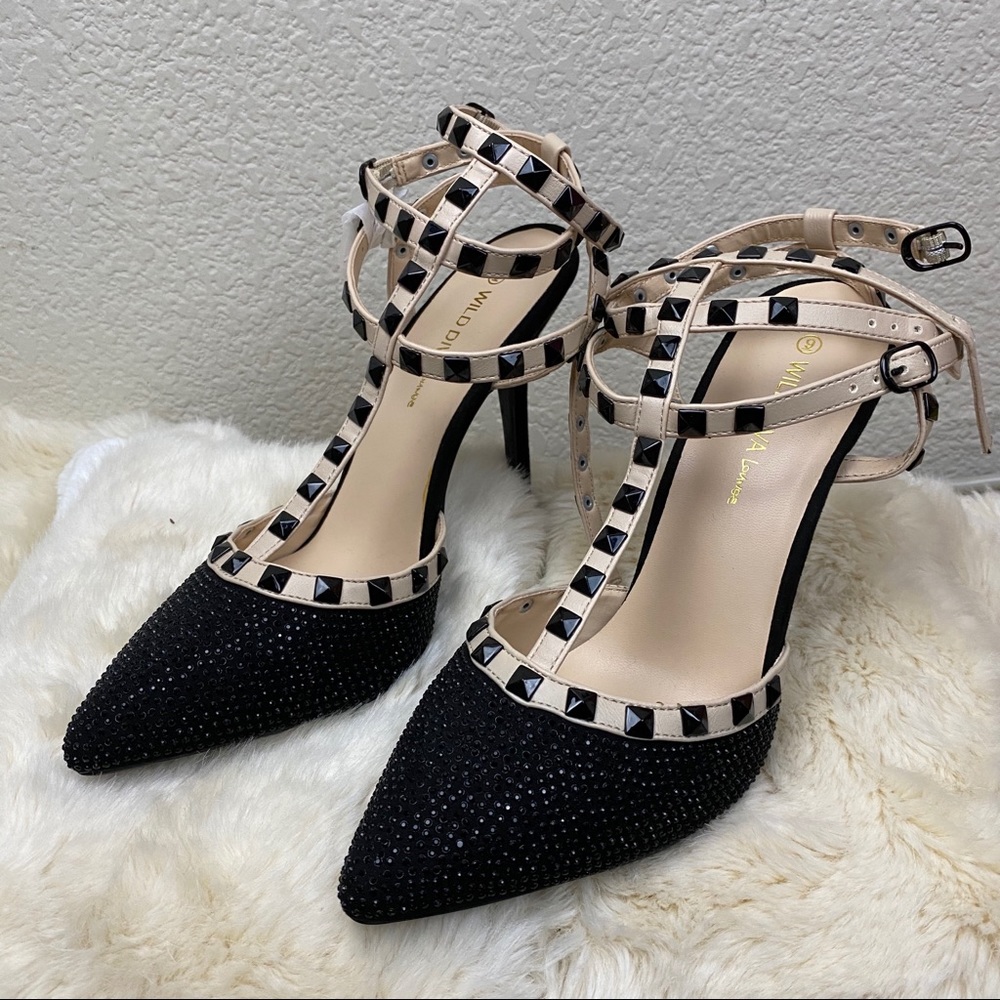 Wild Diva Strappy Studded Ankle D’Orsay Pumps